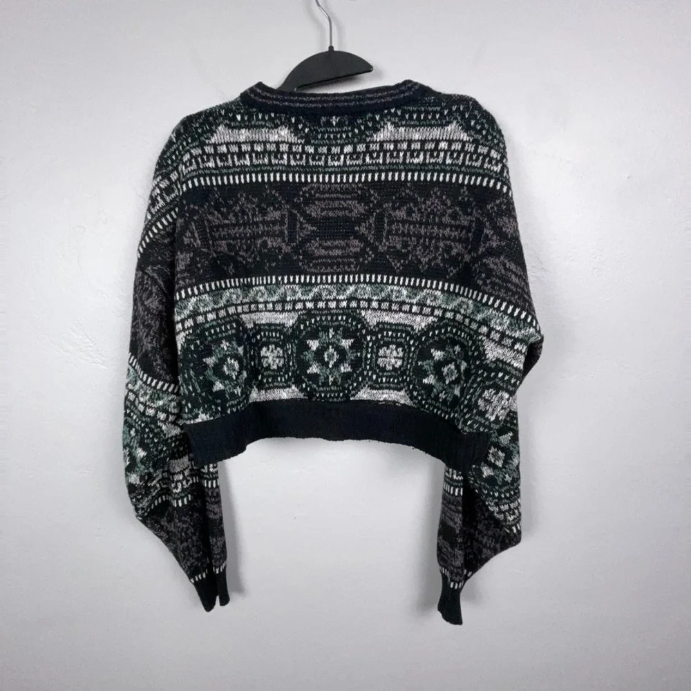 Vintage Method Cardigan Women M Geometric Cropped Knit Abstract Grandpa Boho